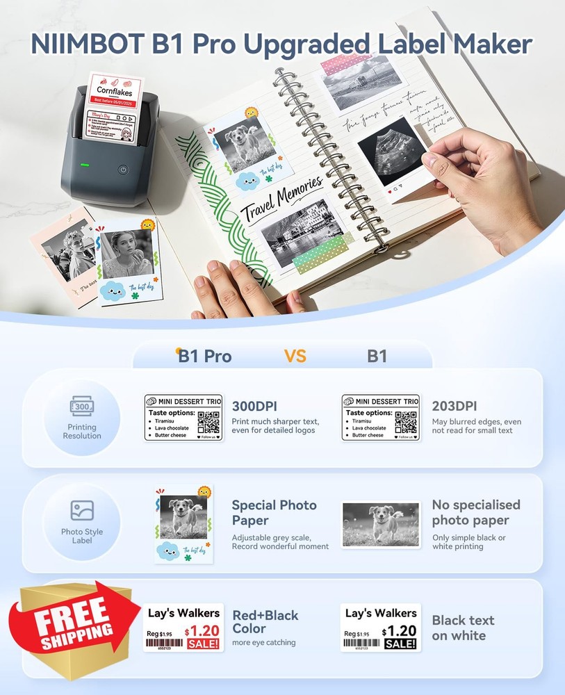 NIIMBOT B1 Pro Label Maker: HD Bluetooth Thermal Printer