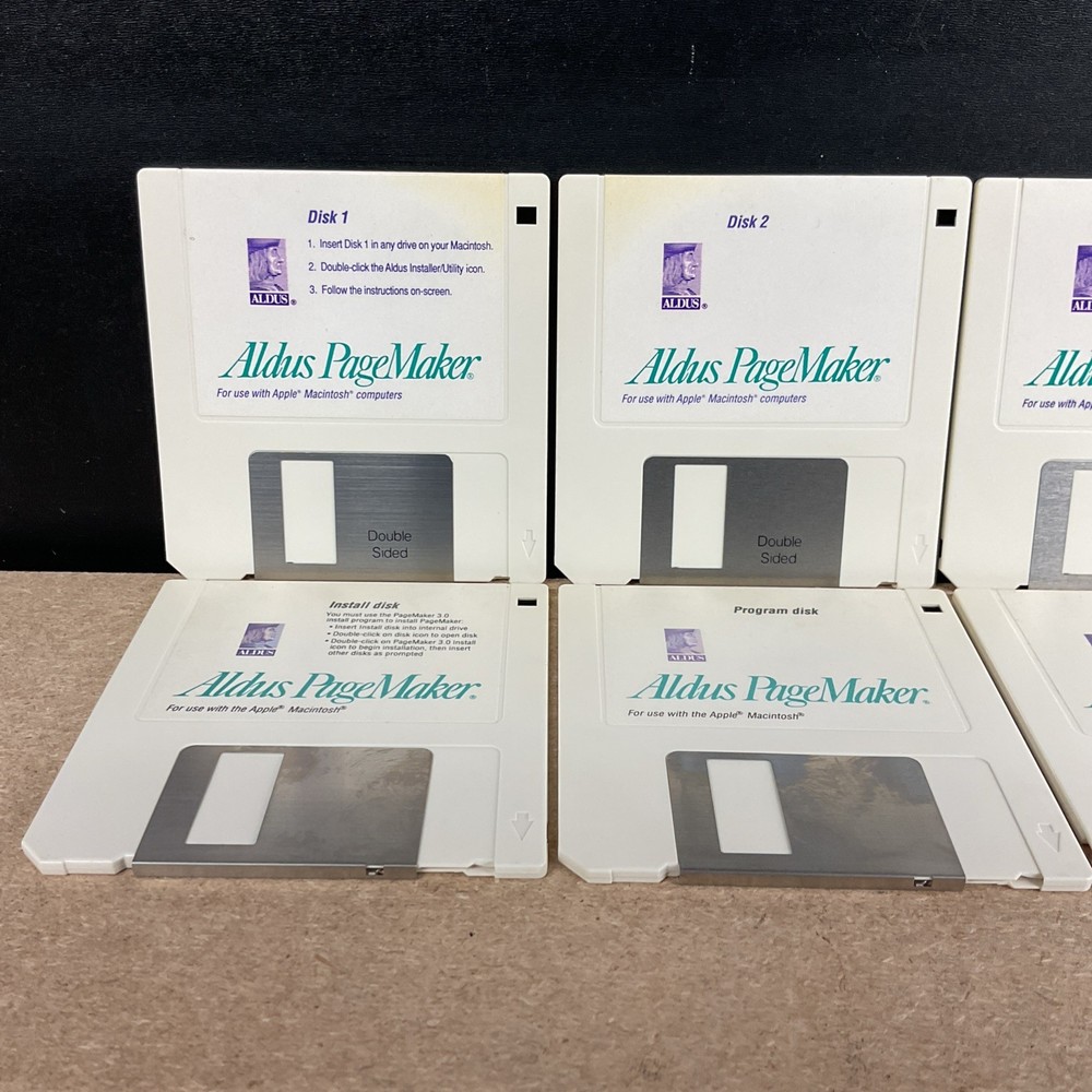 Vintage Aldus PageMaker Program & Install Disk 1 - 4 For Apple Macintosh