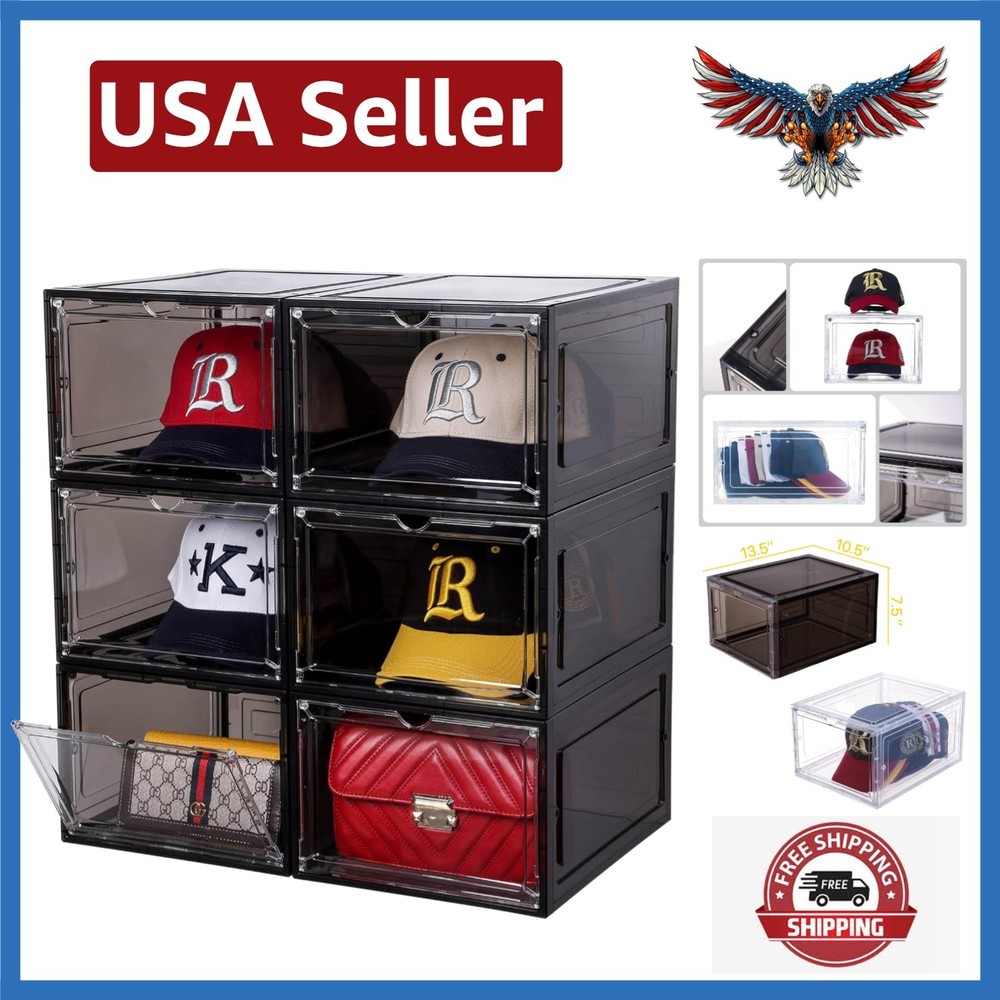 Stylish Clear Black Hat Organizer – 6 Stackable Boxes with Magnetic Closure