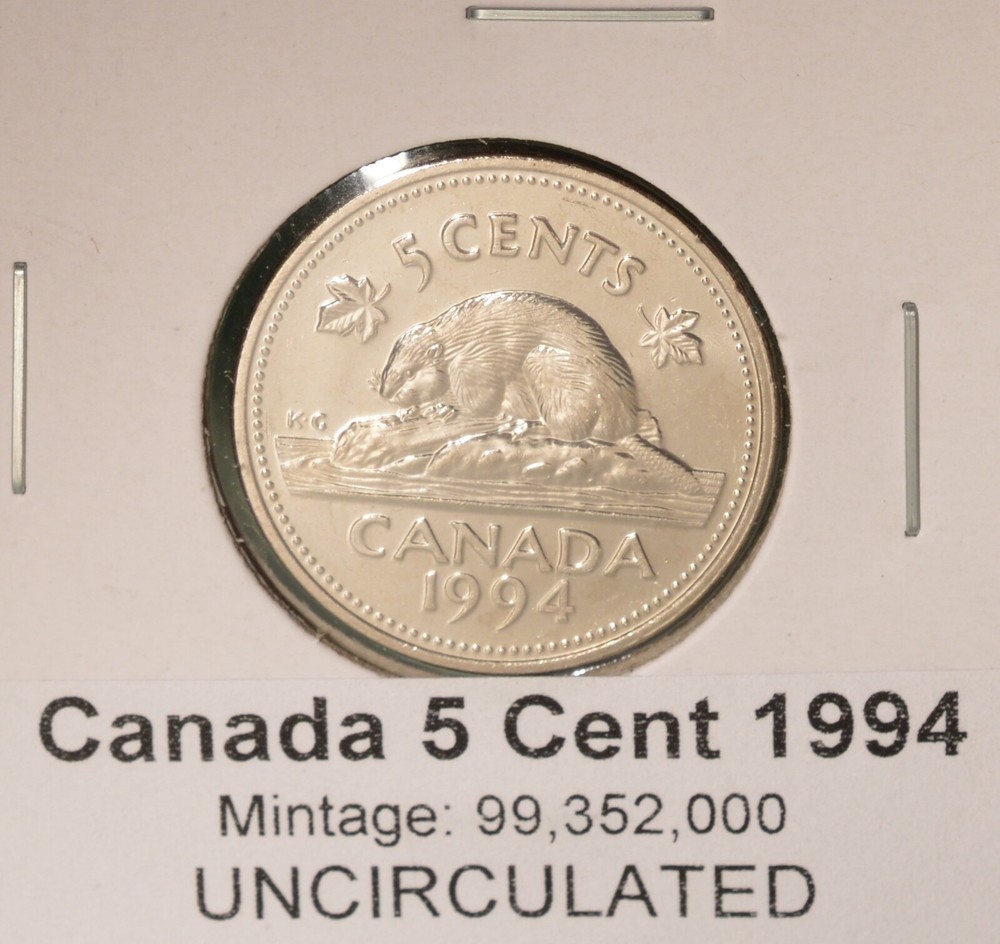 1994 Canada 5 Cent  - UNCIRCULATED from Mint Roll 🇨🇦