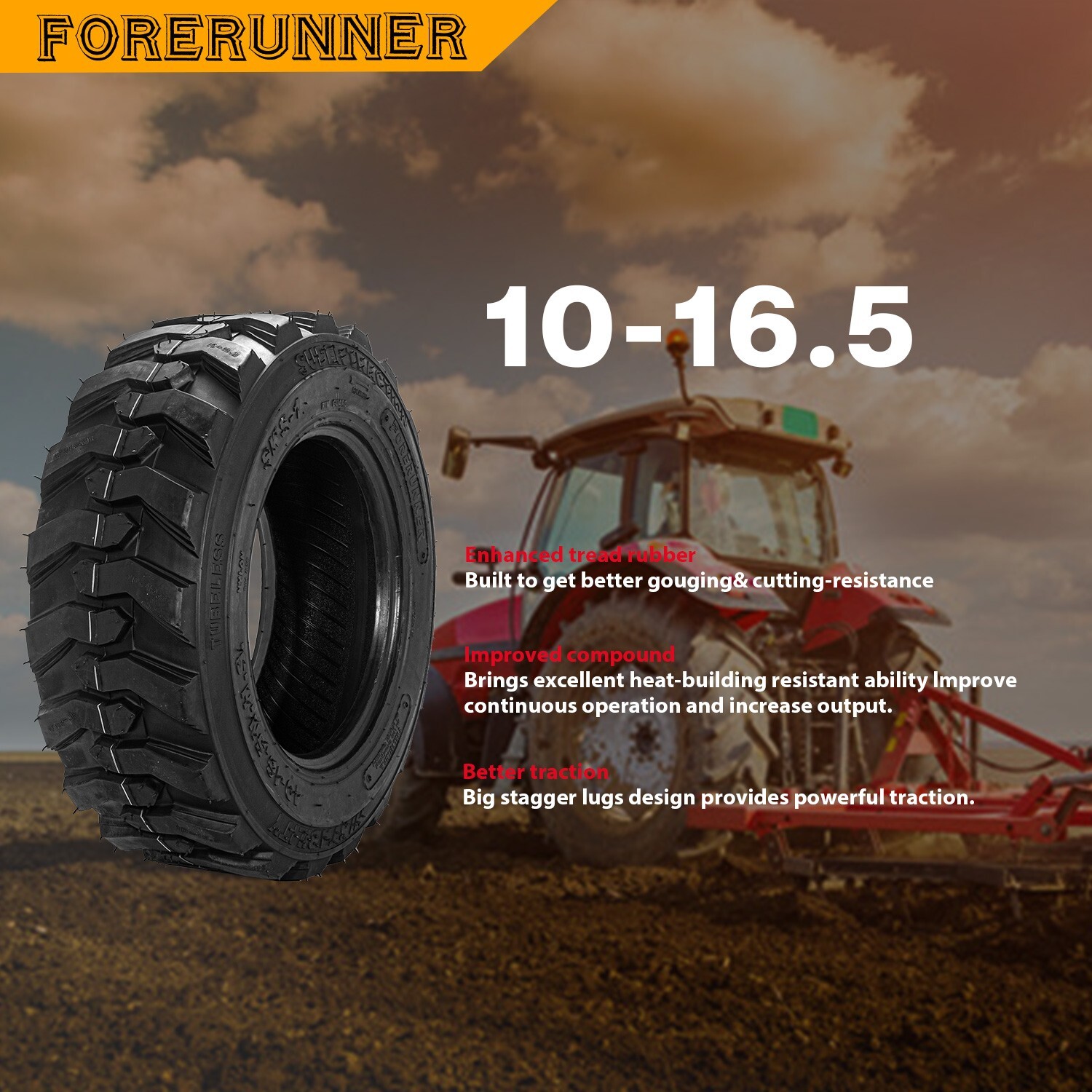Set 4 10x16.5 12 Ply Skid Steer Tires 10-16.5 for Bobcat 10 16.5 Heavy Duty