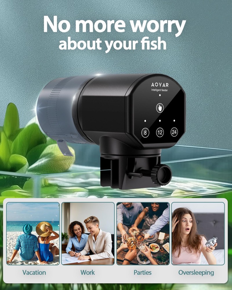 Automatic Fish Feeder Dispenser for Aquarium: Battery Powered Design, Black
