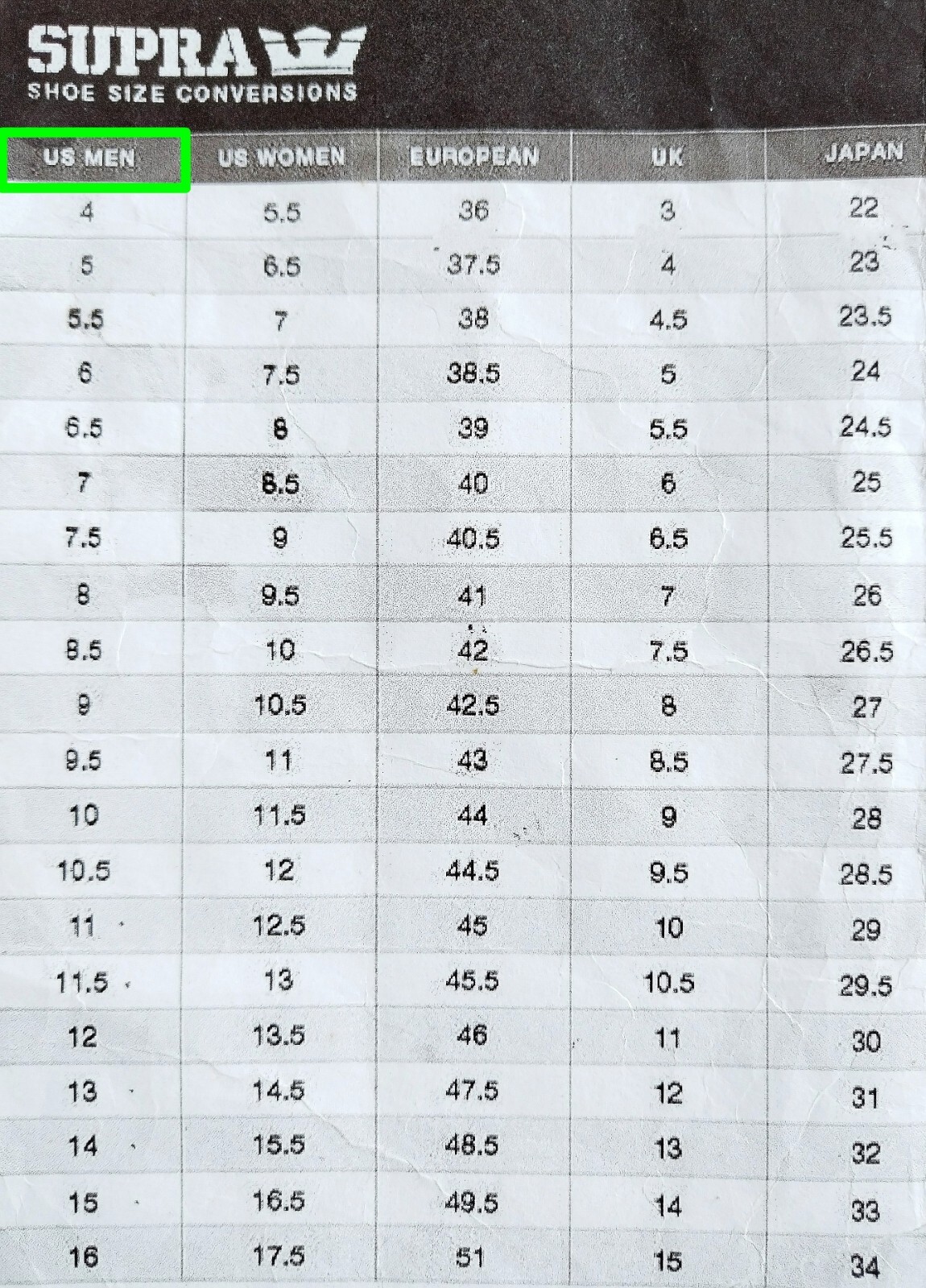 Supra Men's Vaider Skate shoe US size