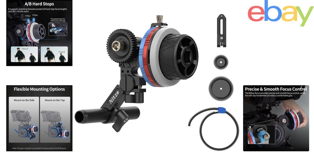 Follow Focus System with Adjustable Angle, 15mm Compatibility and Compact Size