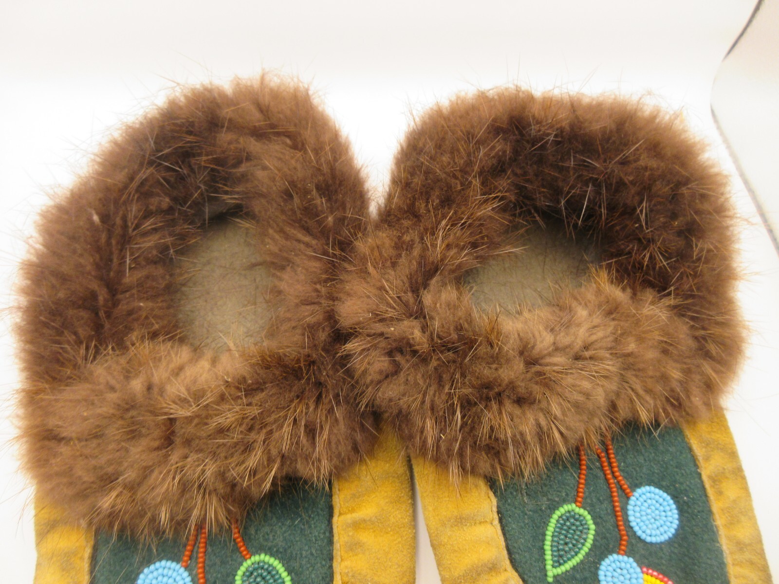 Antique Native American Indian Ojibwe Leather Beaded Moccasins Adult Baby