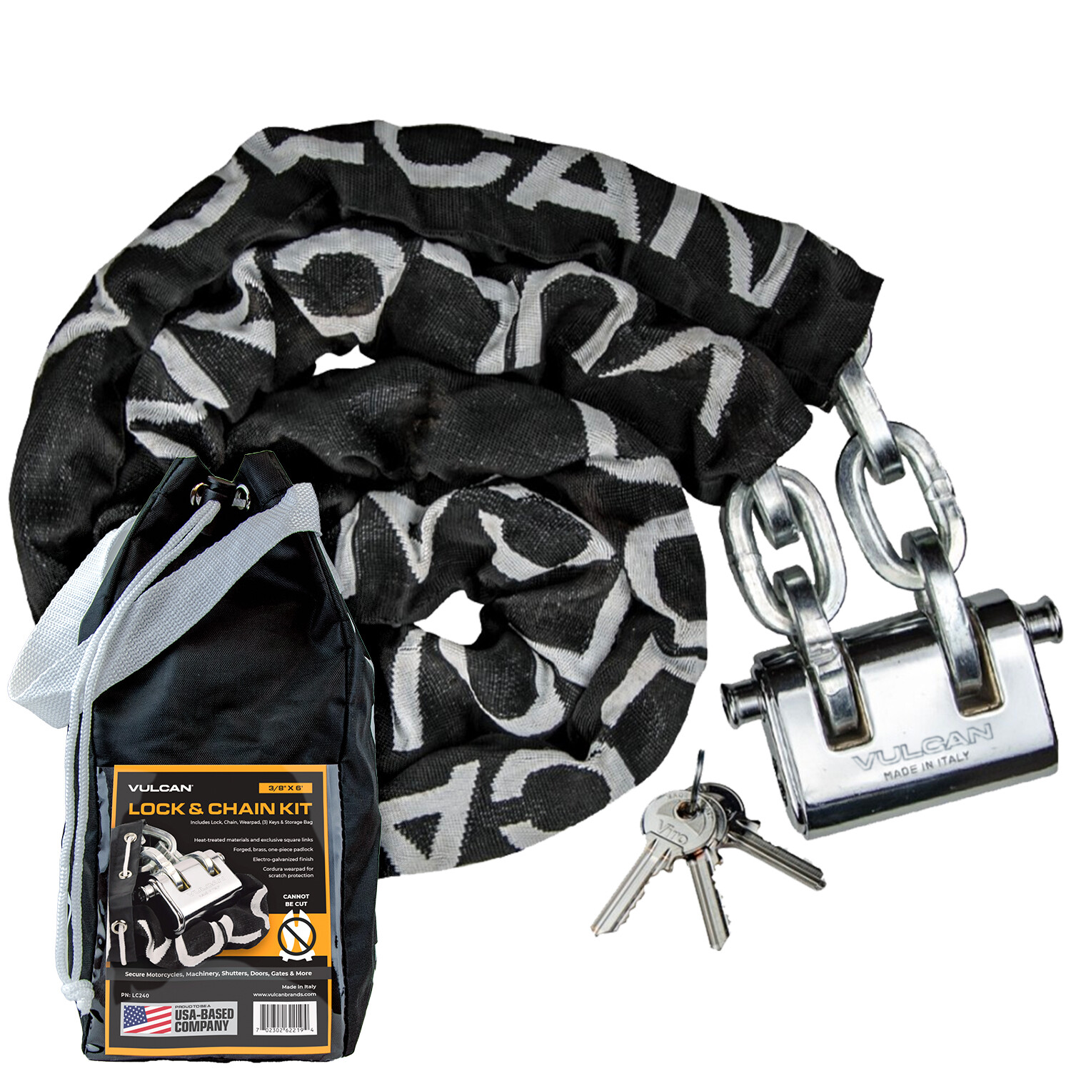 VULCAN Security Chain & Lock Kit - Premium Case-Hardened - 3/8" x 6' Chain