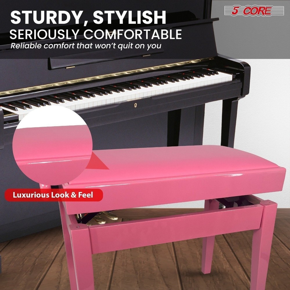 5 Core Piano Bench Height Adjustable Padded Cushion Solid Wood Keyboard Stool