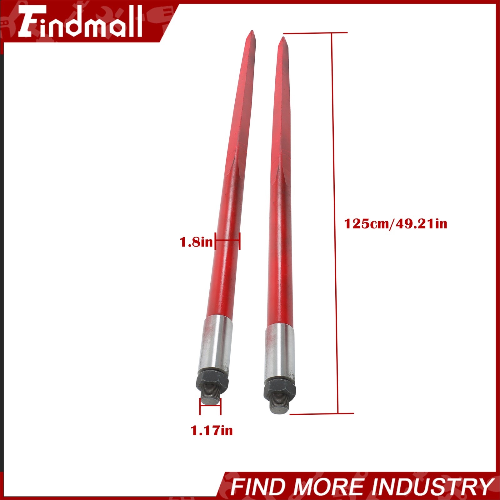 2-Pack Red Hay Bale Spear 49" 4500 lbs Capacity Spike Fork For Loaders Tractors