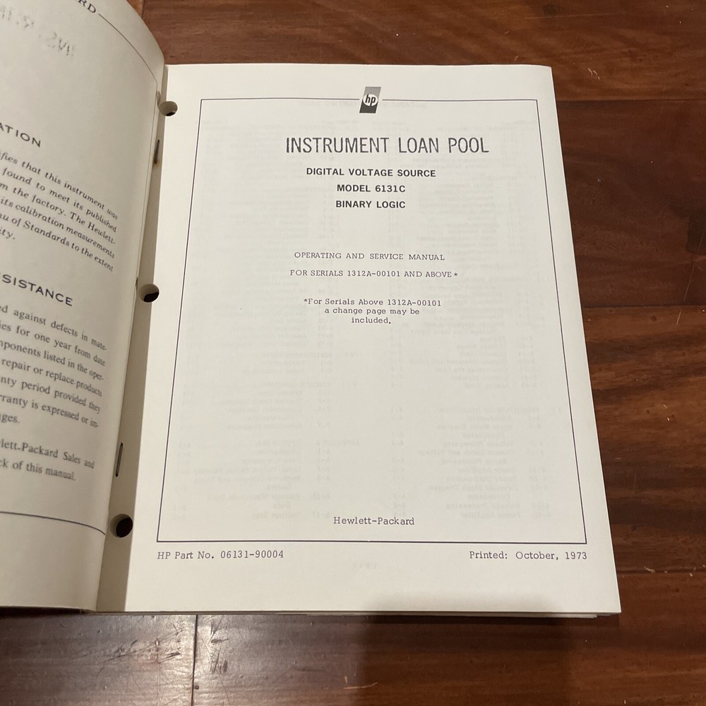 HP 6131C Digital Voltage Source Binary Logic Operating Manual 06131-90004