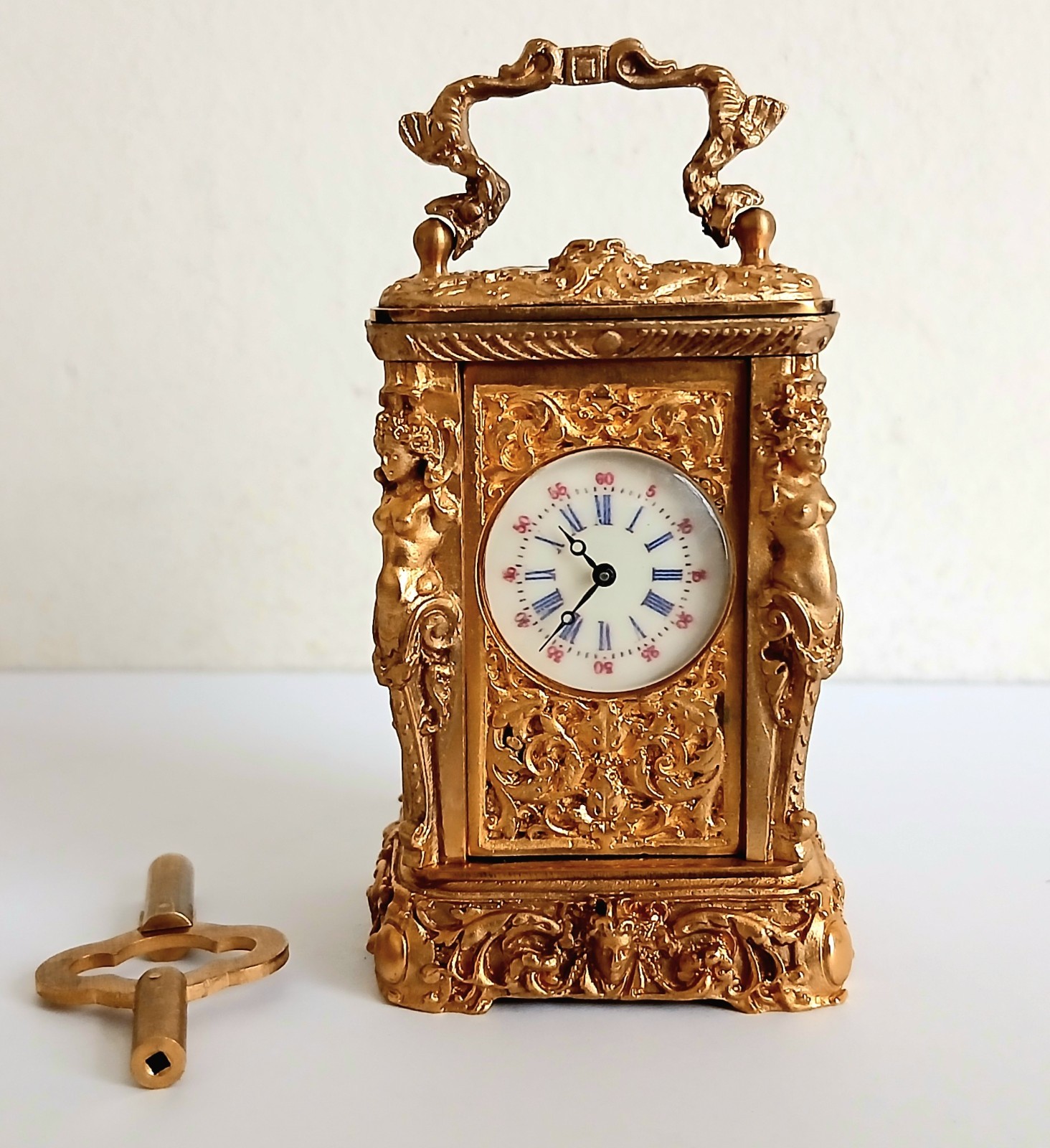 Miniature French Style Clock. Excellent Working Condition with Key.