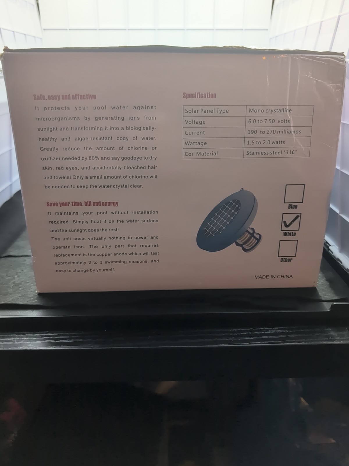 Solar Pool Ionizer Chlorine-Free Sun Shock & Water Purifier Up to 35,000 Gal