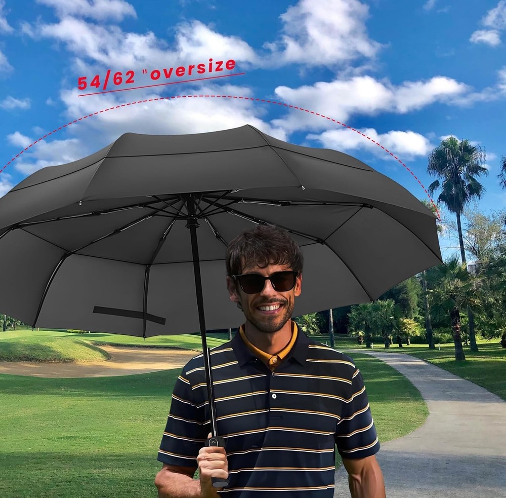 Large Folding Golf Umbrella Oversize Double Canopy Vented 10 Ribs practical