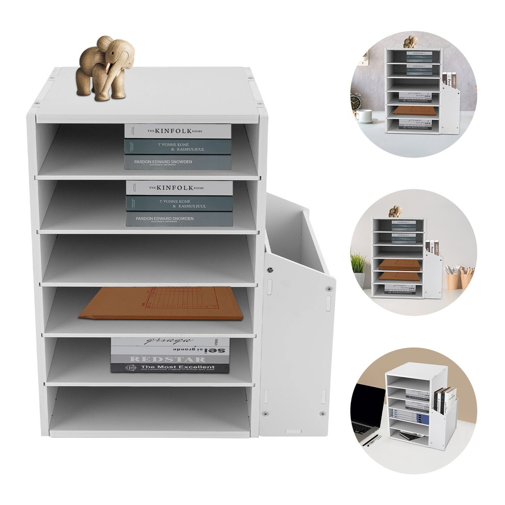 White Desktop Organizer Desktop File Holder File Organizer Modern Rectangular