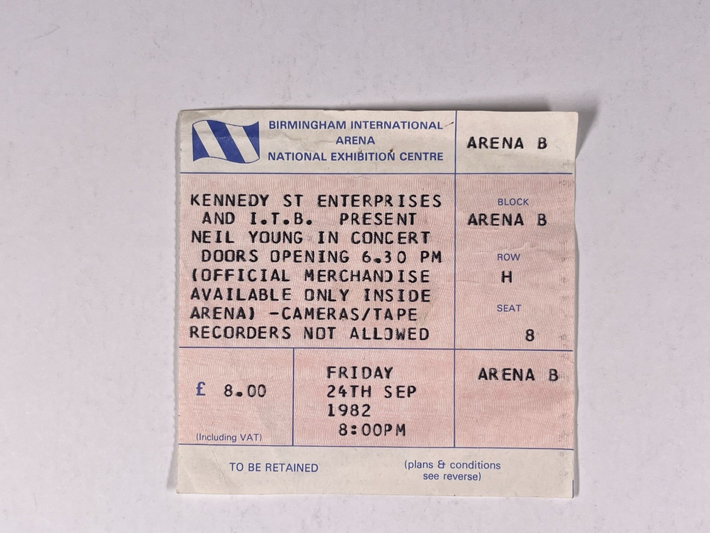 Neil Young Ticket Original Birmingham International Arena 24th September 1982