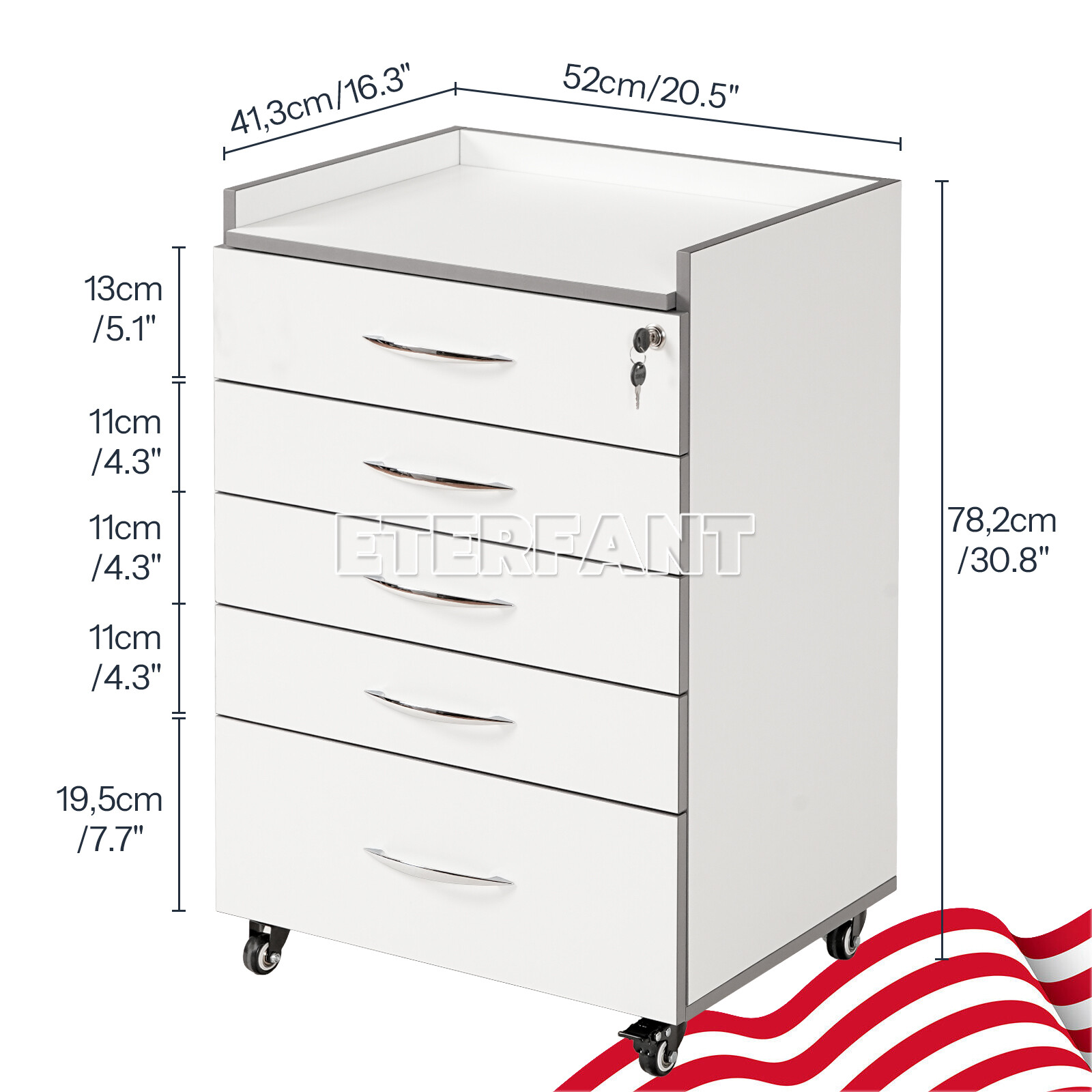 5 Drawers Dental Medical Trolley Cart Acrylic Mobile Wooden Cabinet Rolling Cart
