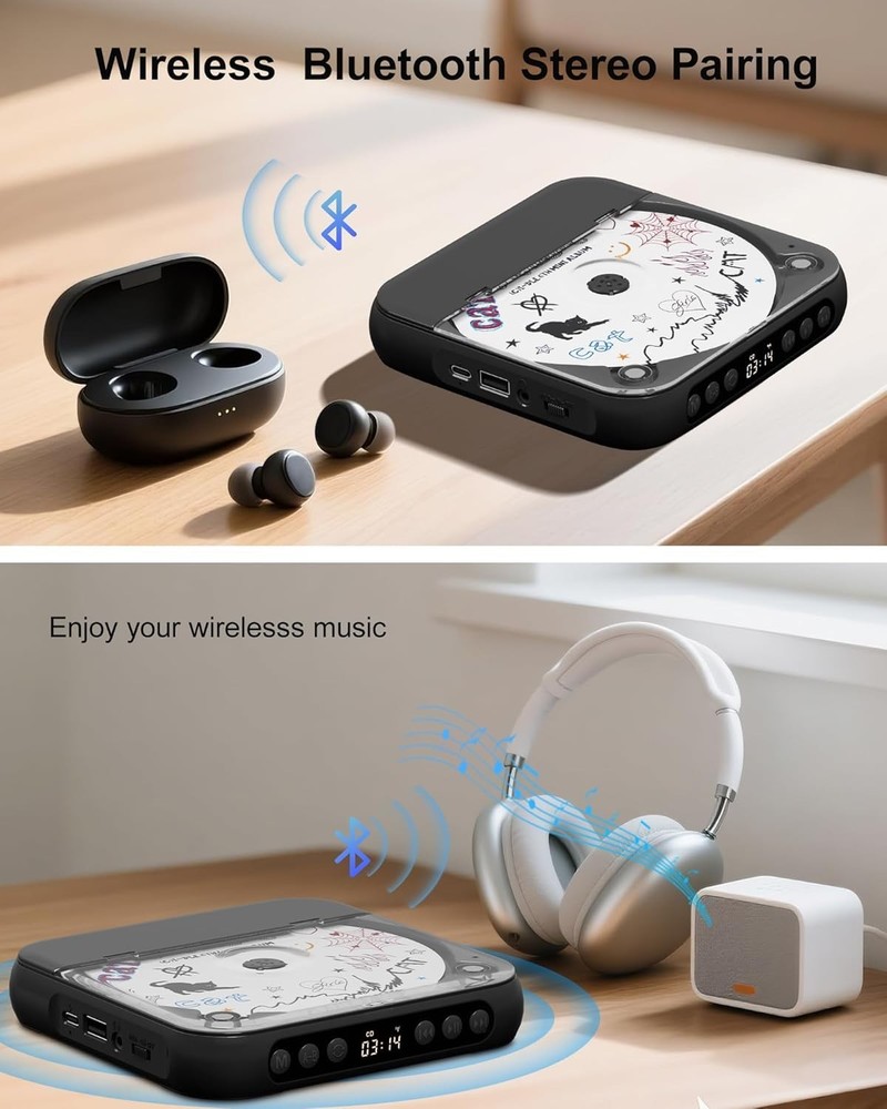 Bluetooth 5.1 Portable CD Player