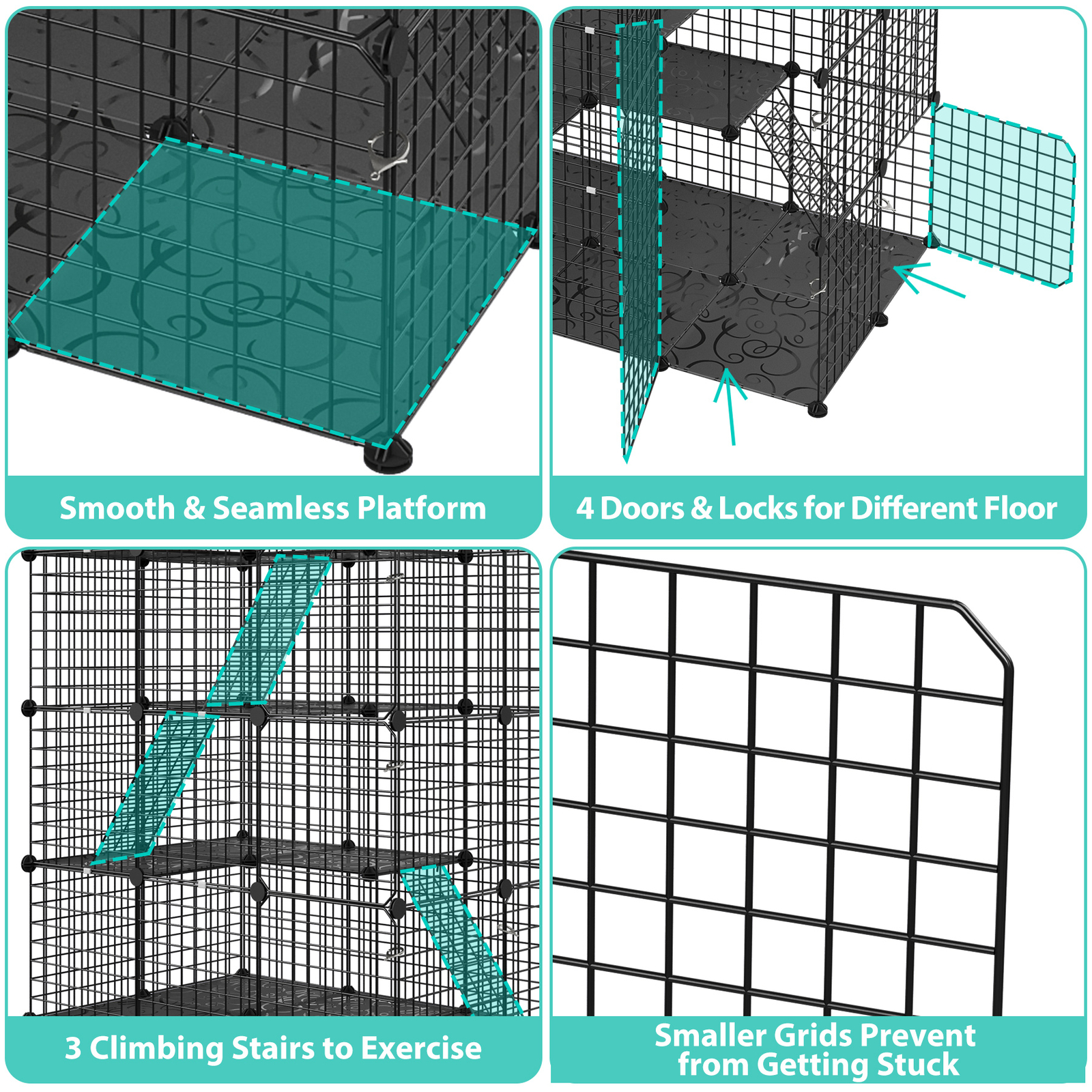 4-Tier Cat Cage DIY Enclosures Large Space Cat Crate Playpen with Hammock Black