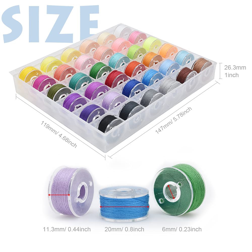 72 PCS Bobbins Sewing Threads Kit 36 Colors Spools, Polyester Prewound Case Set