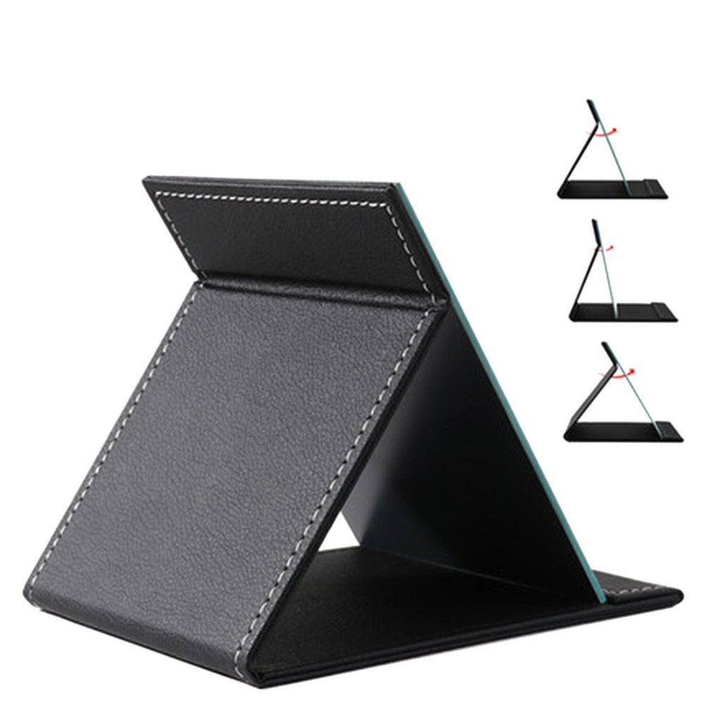 Protable PU Leather Mirror Folding Desktop Makeup Mirror with Adjustable Stan...