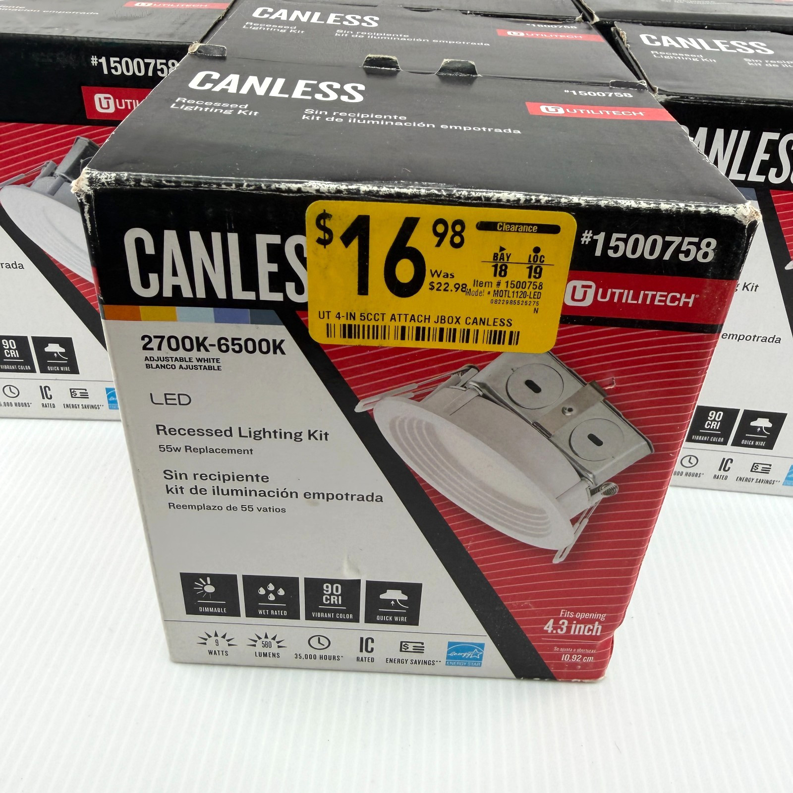 Lot 10 Utilitech Canless Recessed Lighting Kit 1500758 LED Adjustable White 4.3"