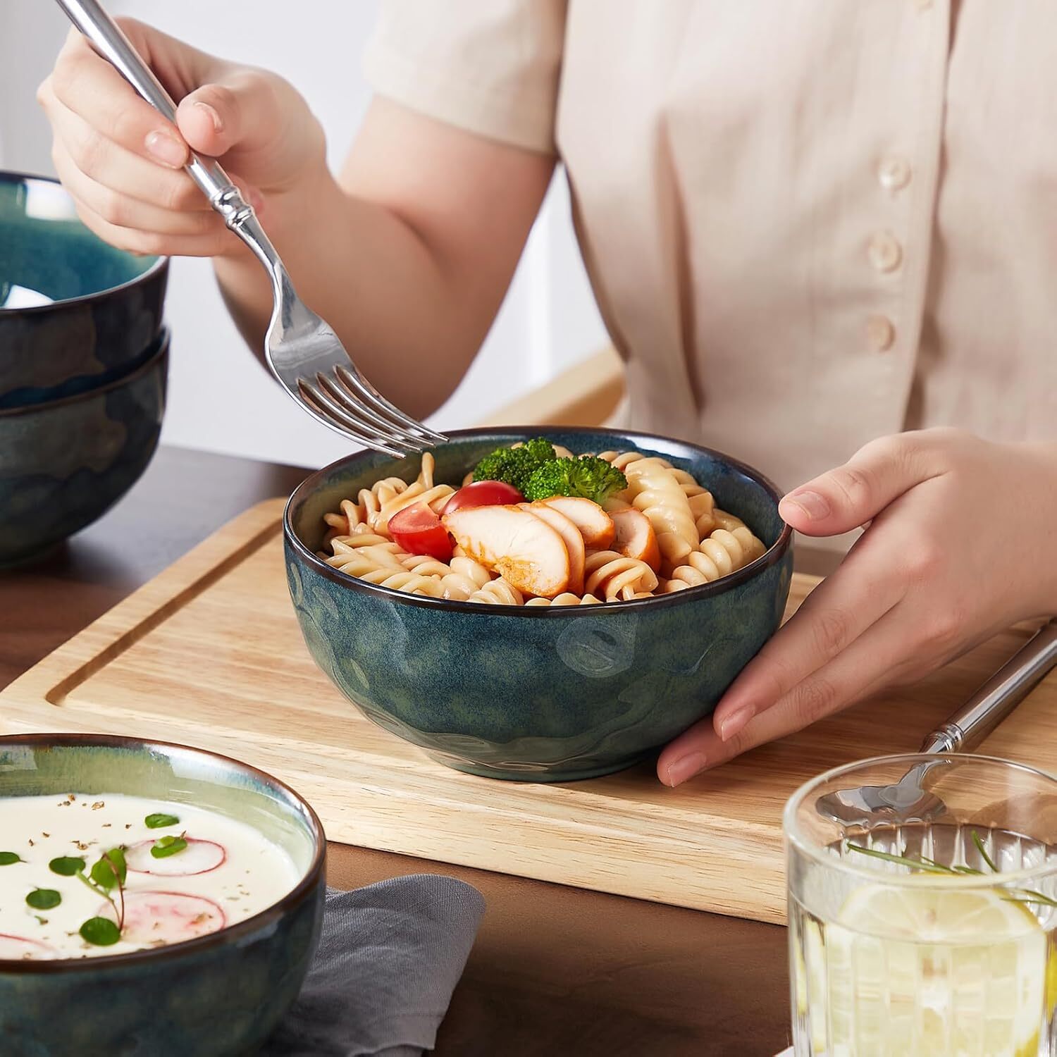 24oz Bowls for Soup, Ceramic Deep Soup Bowls Set of 4, Green Cereal Bowls Set