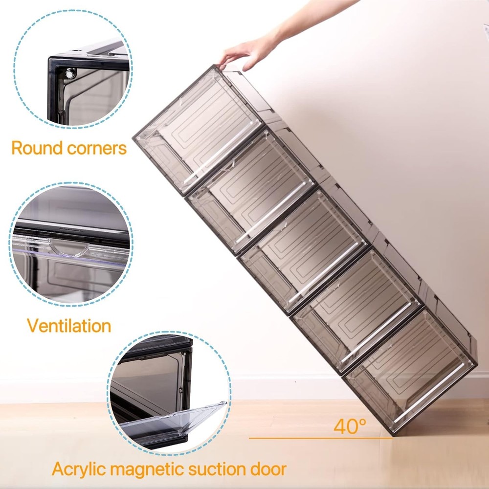 Stylish Clear Black Hat Organizer – 6 Stackable Boxes with Magnetic Closure