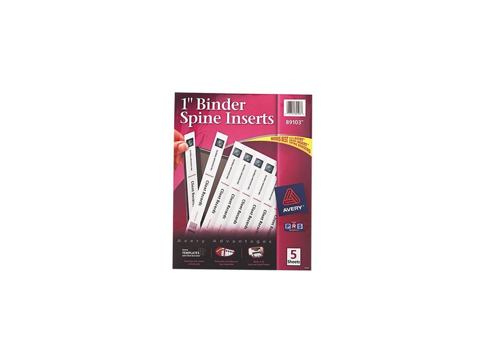 Avery Binder Spine Inserts 1" Spine Width 8 Inserts/Sheet 5 Sheets/Pack 89103
