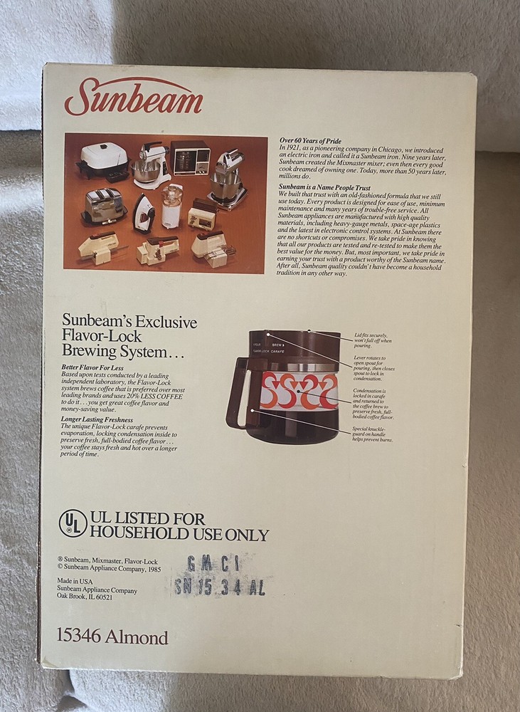 1985 Vintage Sunbeam Drip Coffee Brewer