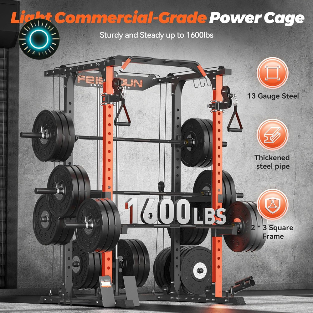 FLA01 Power Cage Multi Function Squat Rack with Cable Crossover System 2000Lbs C