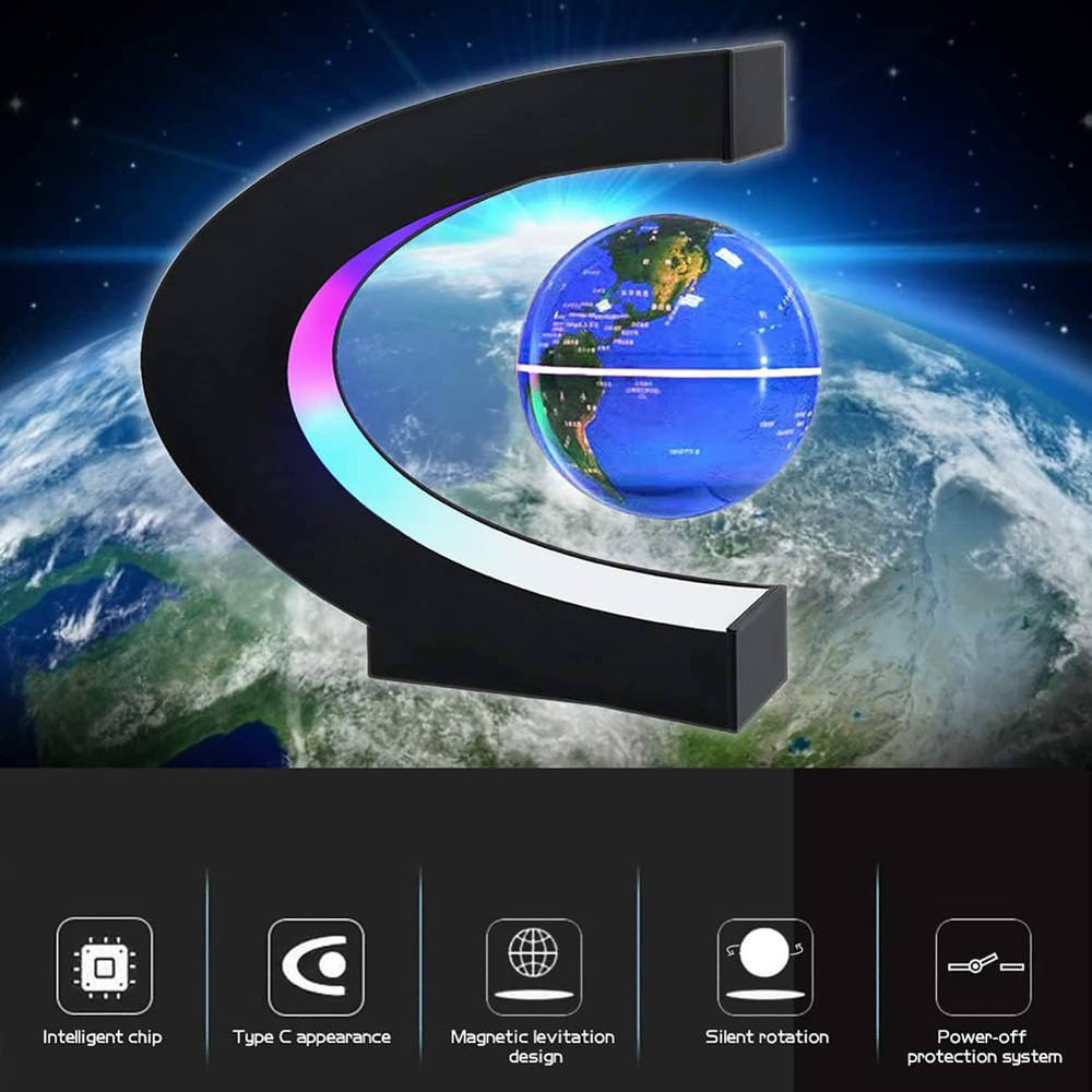Magnetic Levitation Globe with LED Light, (Blue)