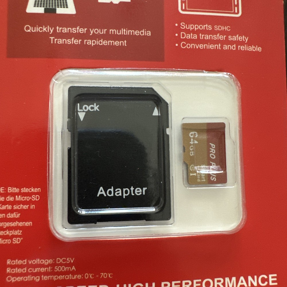 High Speed -High Performance Memory Card 64 GB micro SD card plus adapter