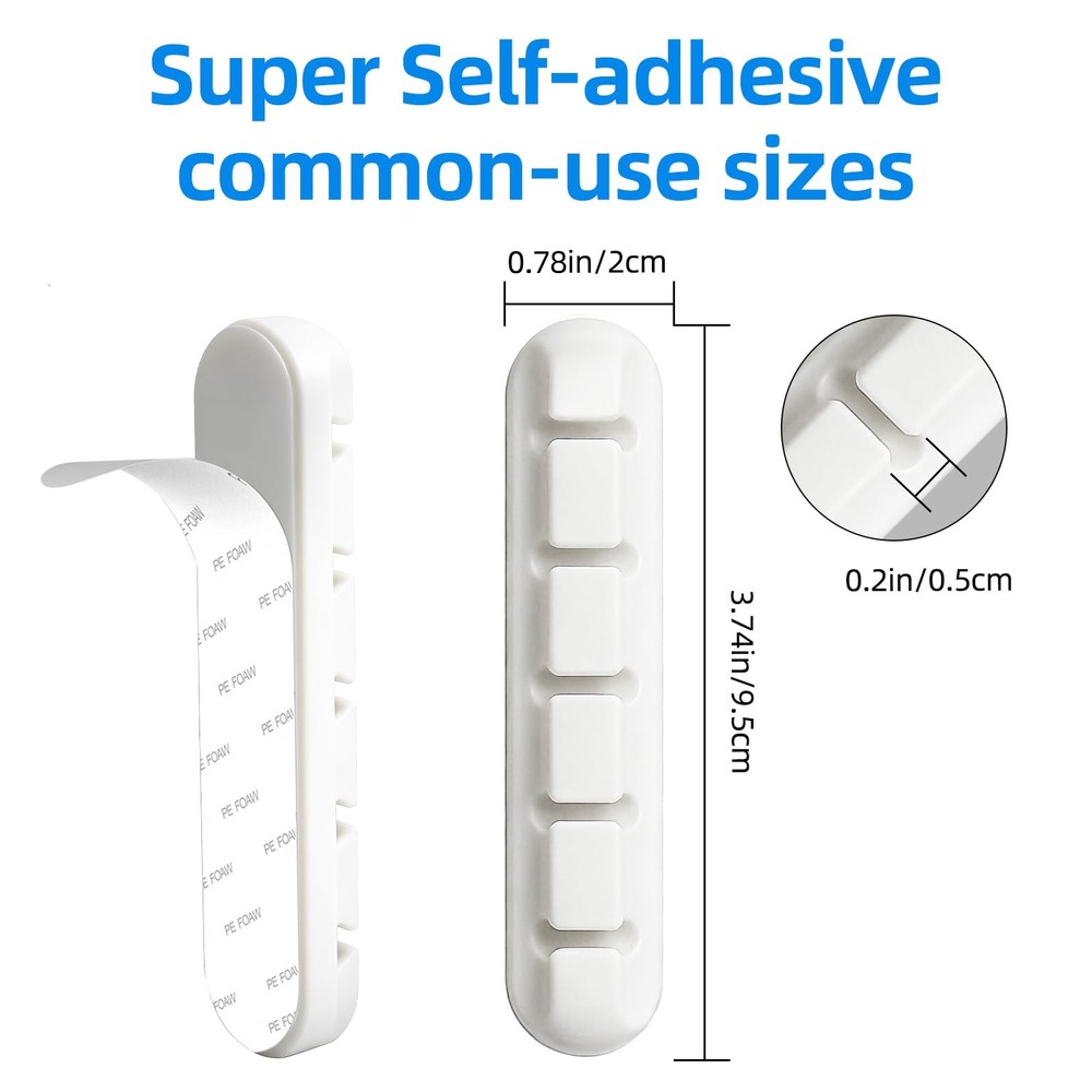 2 Packs Cable Clips, Organizers for Cords, White 2 Pack