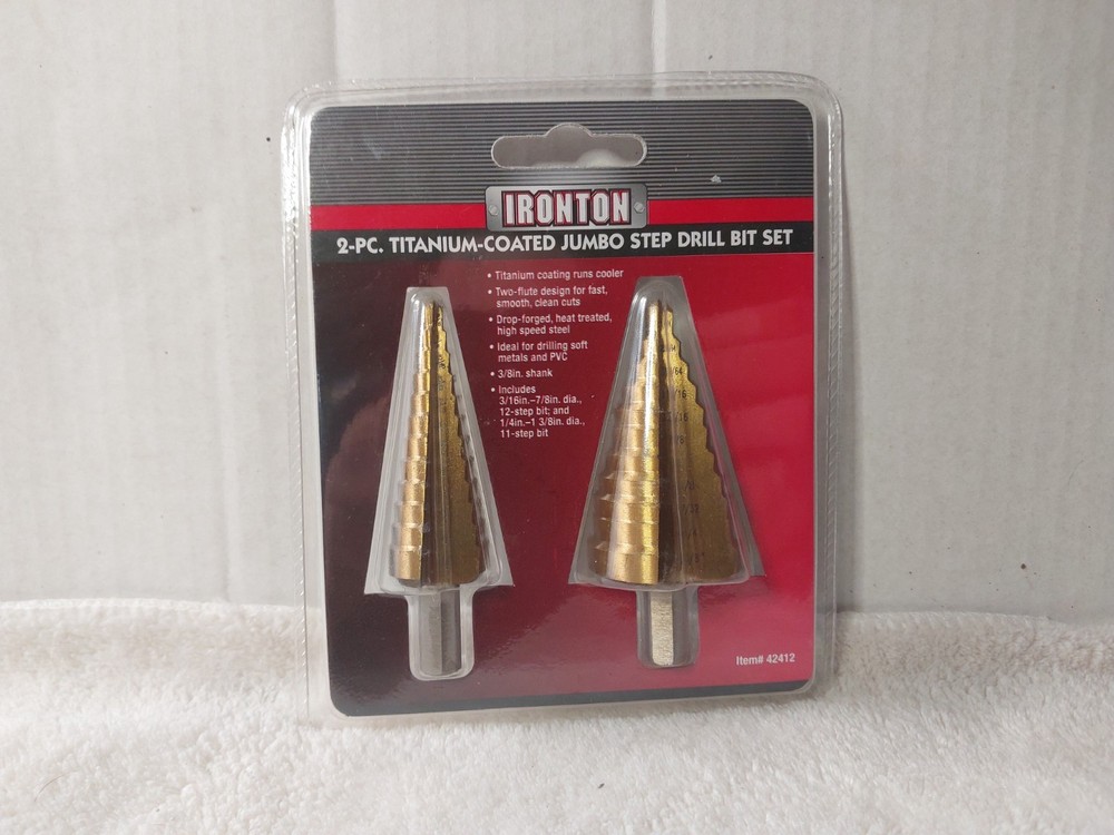 Ironton 2-Pc. Titanium – Coated Jumbo Step Drill Bit Set **NEW**