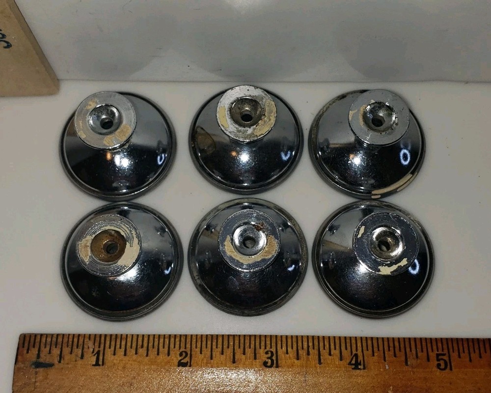 Chrome Cabinet Drawer Pull Knobs Mid Century 1. 5" Diameter Lot Set 6 Vintage