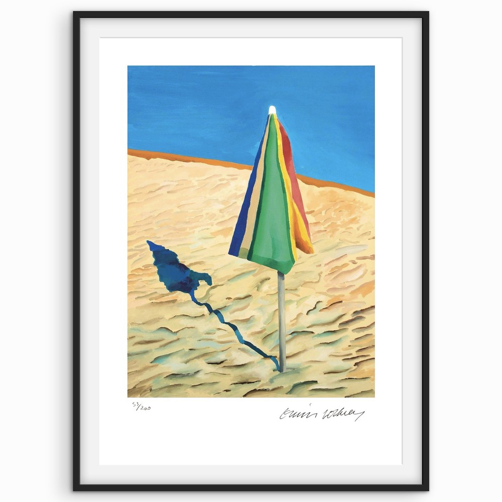 David Hockney Signed - Beach Umbrella - Beachscape Print - Certificate.