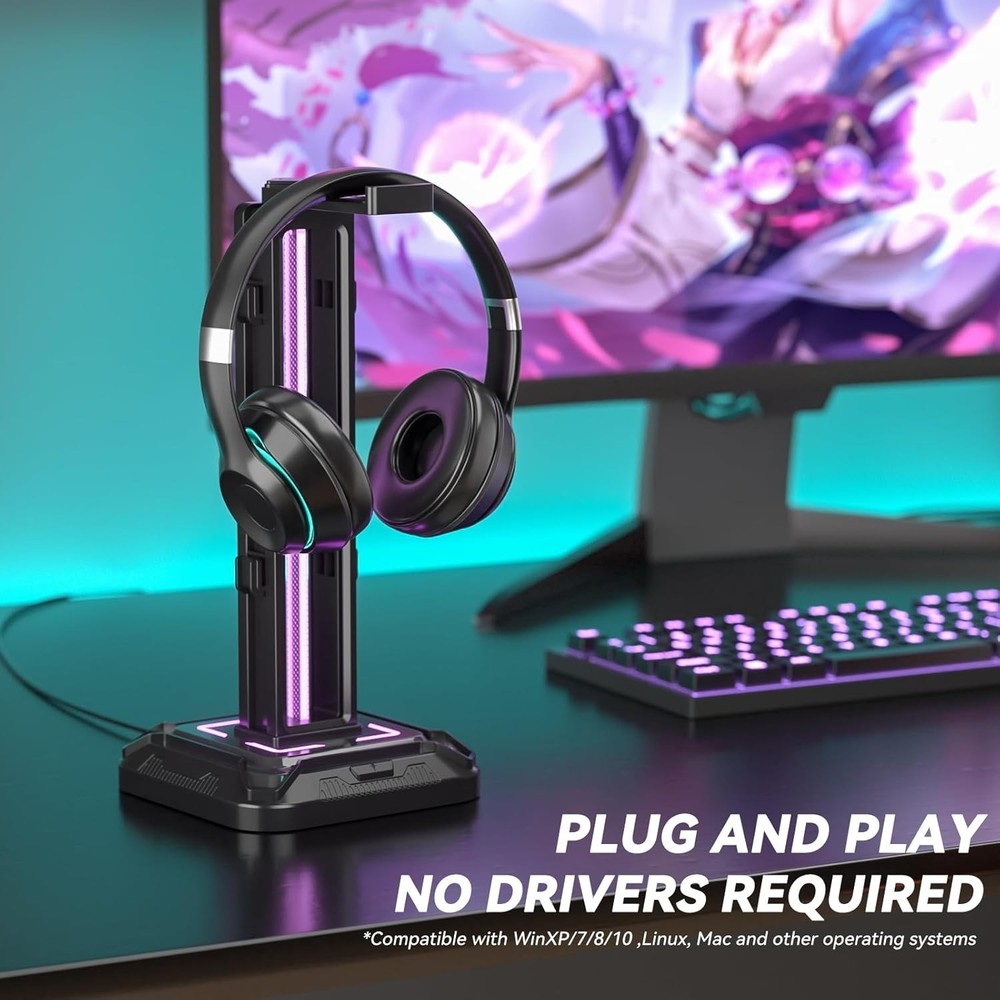 Rotatable Headphone Stand with Detachable Controller Hook