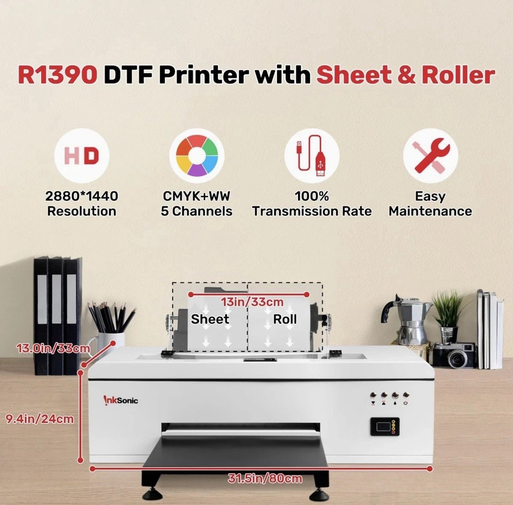InkSonic R1390 A3 DTF Printer Bundle – Lightly Used, Tested, White Ink System