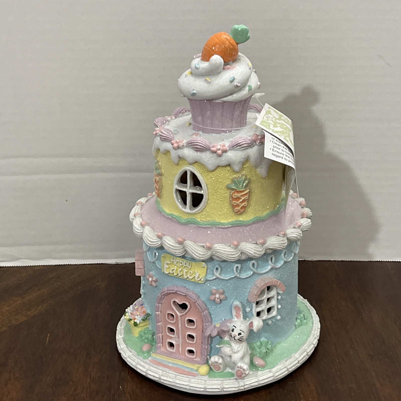 Easter Cake Cupcake Gingerbread House Bunny Carrot LIGHT UP Tabletop Decor 10.5"