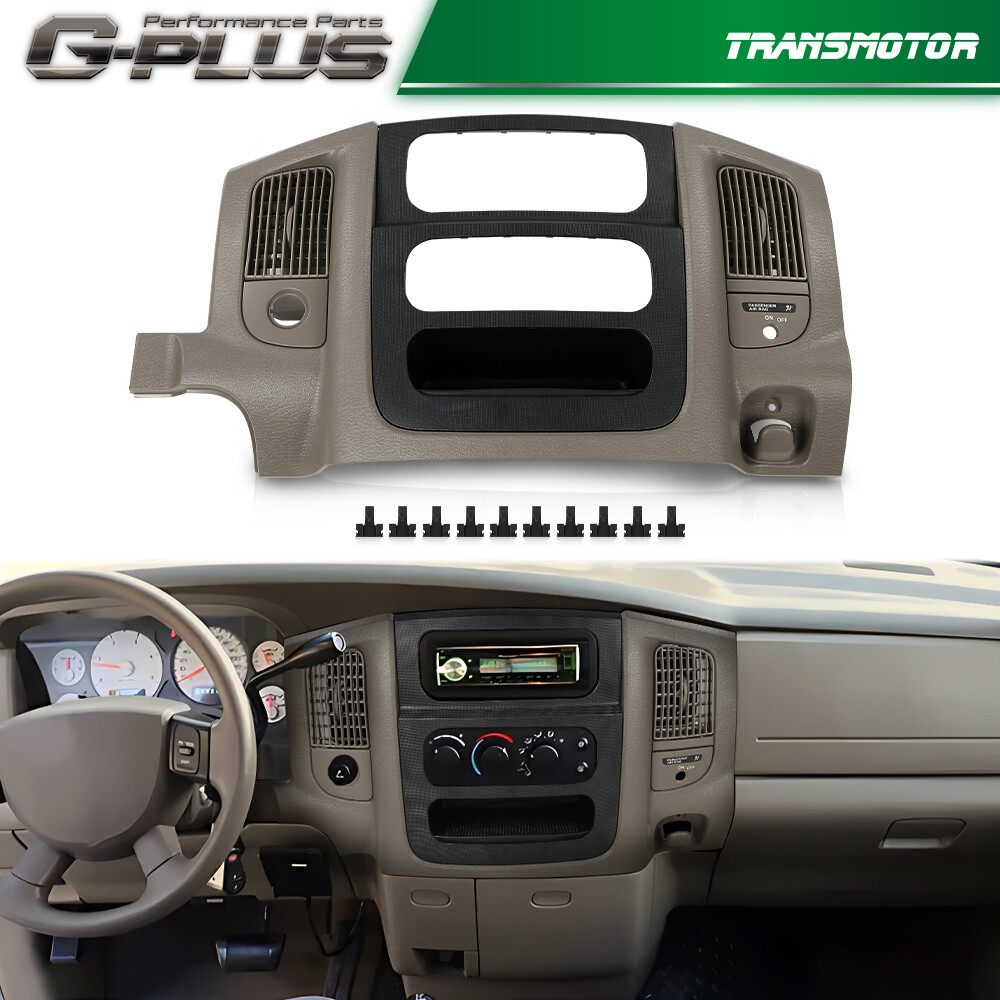 Fit For 02-05 Dodge Ram Radio Dash Bezel w/ Climate Control Panel Beige Black