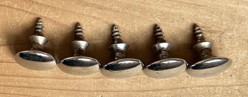 DS-219–FIVE (5) Vintage Matching Shiny Chrome Plated Drawer Knobs Pulls