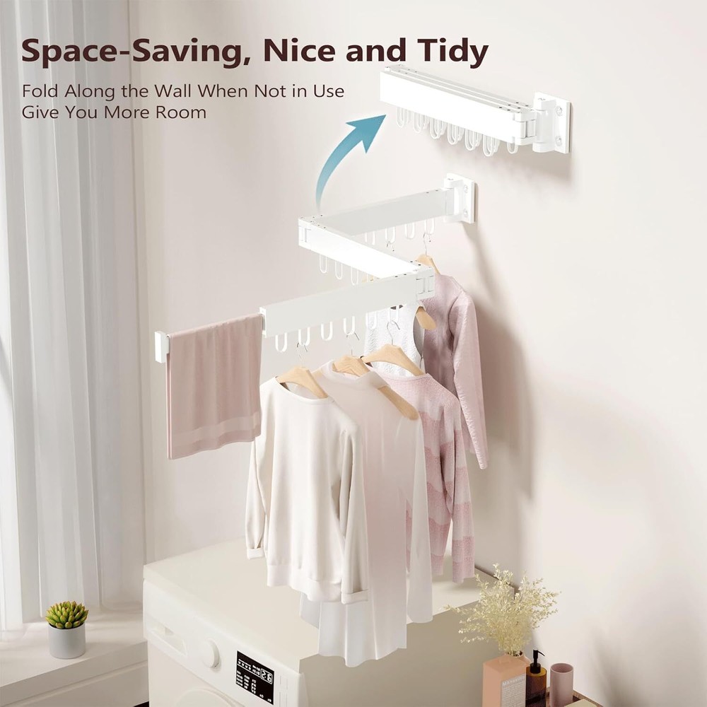 Clothes Drying Rack Wall Mounted, Laundry Drying Rack Collapsible, Space Saving