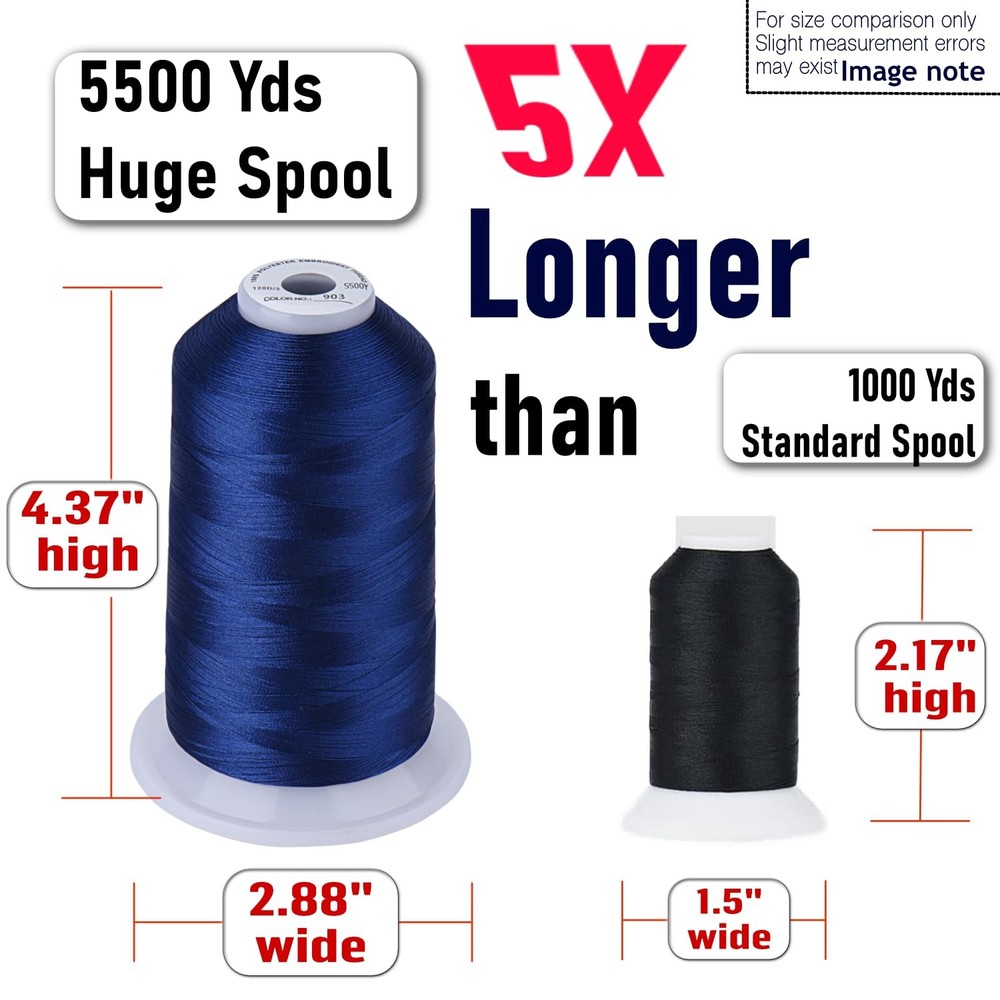 Simthread 5500Yds Embroidery Thread, 5000M High-Yardage 40WT 100% Polyester T...