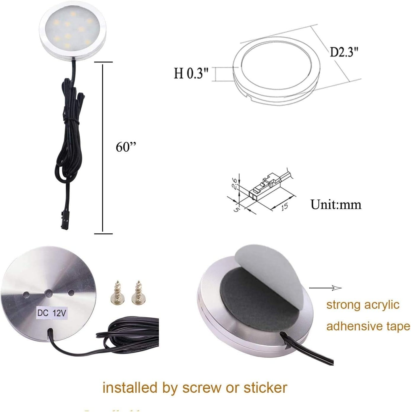 Under Cabinet LED Puck Lights Kit with Touching Switch Dimmable for Kitchen