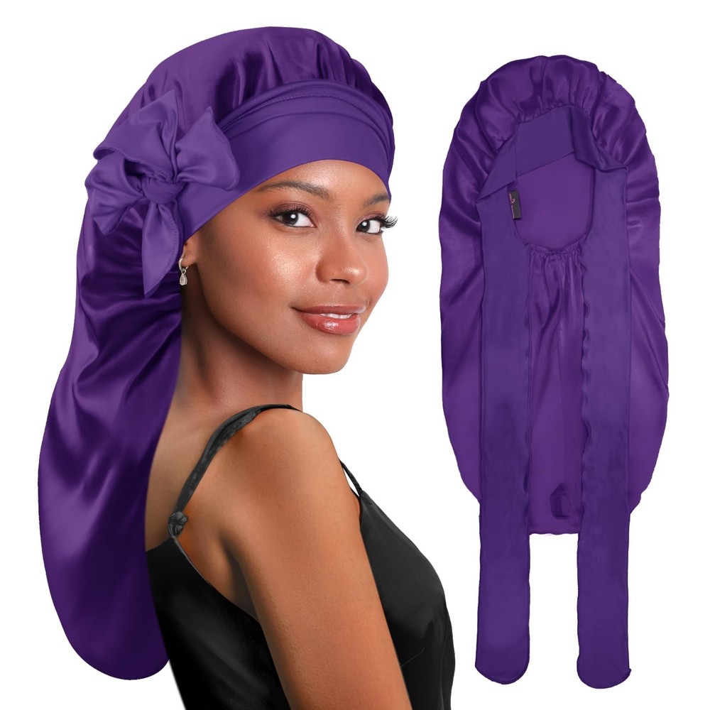 BONNET QUEEN Braid Bonnet Silk Bonnet Foldable Extra Long Wrap for Braids Sat...