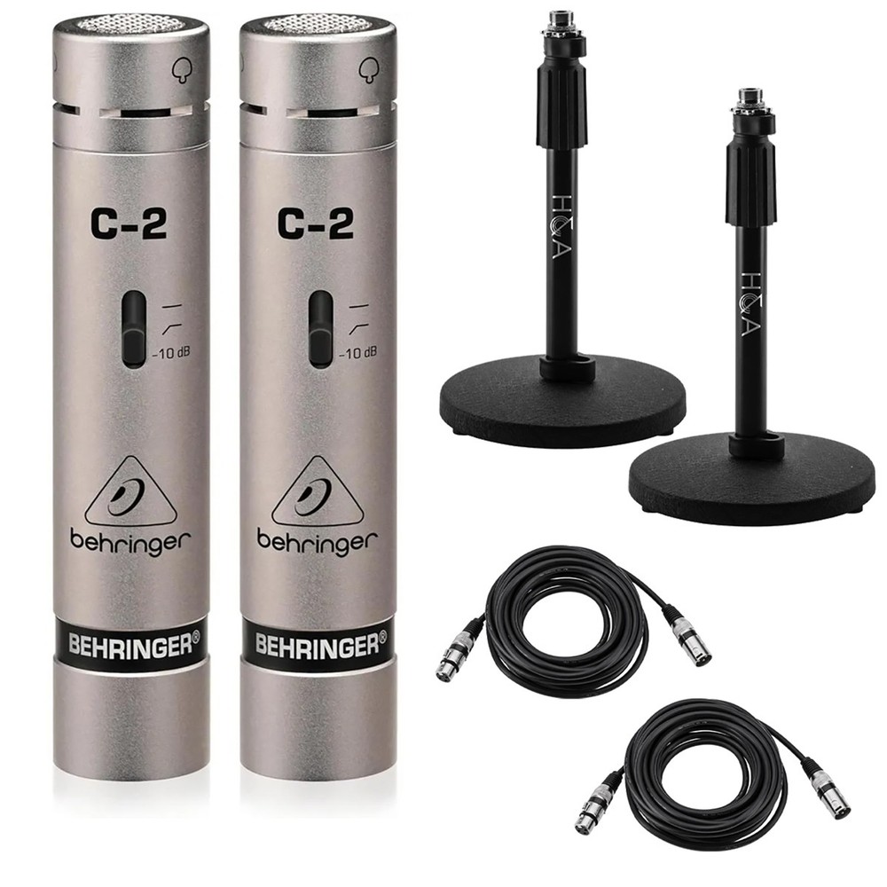 Behringer C-2 Matched Studio Condenser Microphones, Pair, Bundle with 2x Microph