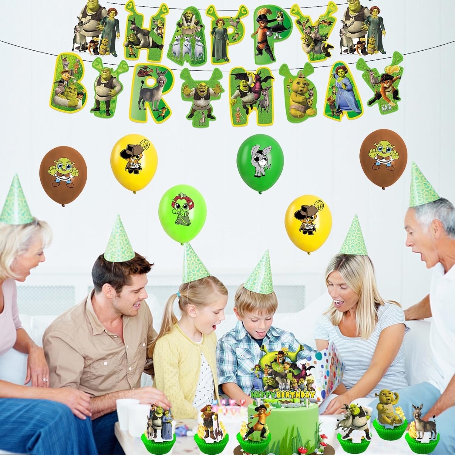 Shrek Theme Kids Birthday Party Decorations Set,Balloons Banner Cake Toppers NEW