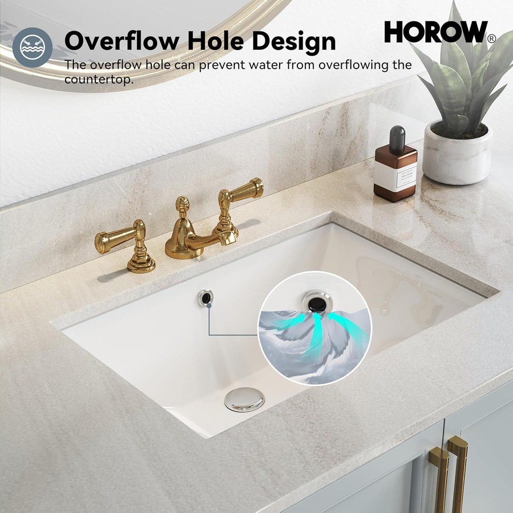 HOROW 24'' Undermount Bathroom Sink Rectangular Glazed Ceramic Lavatory Vanity