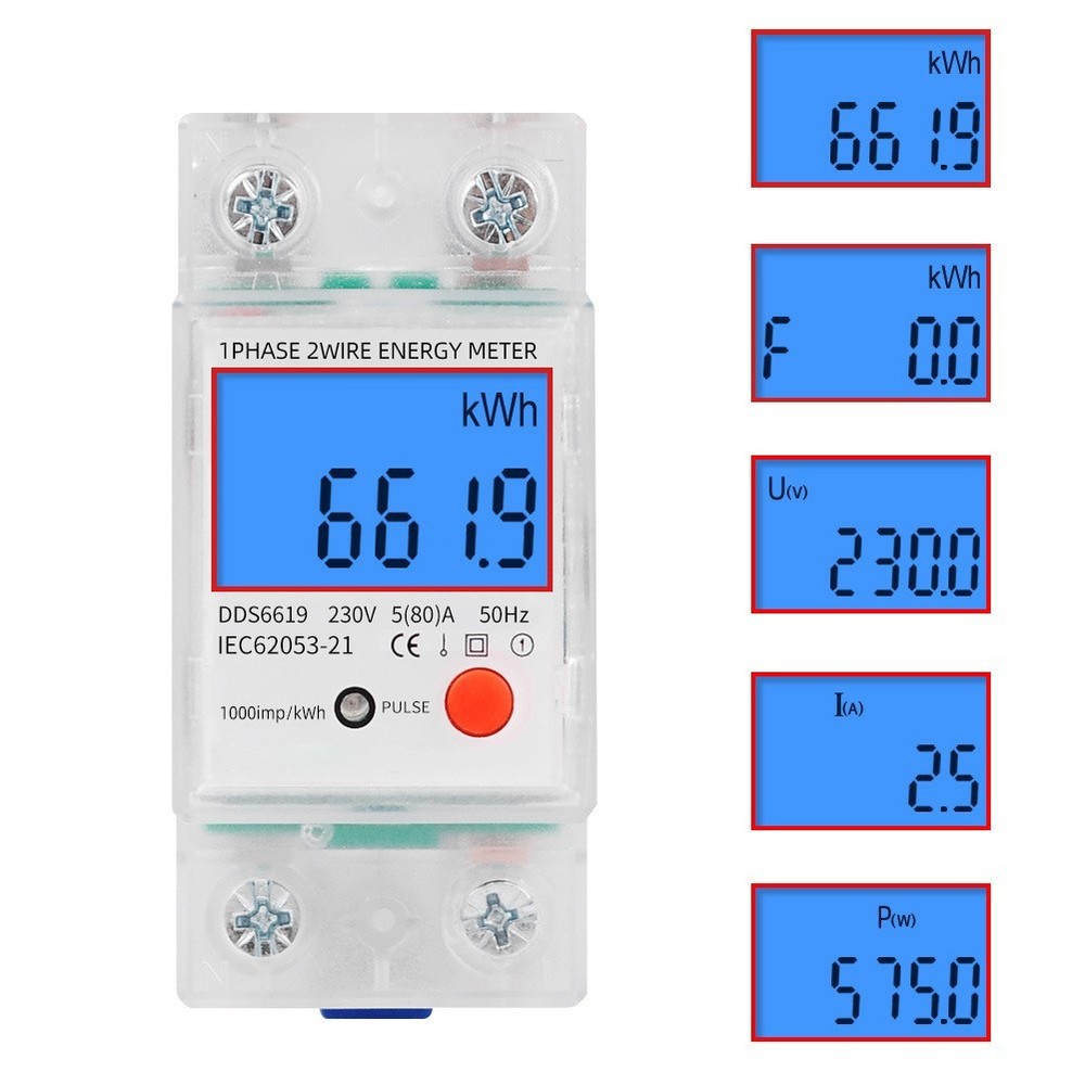 80A Maximum Current Single Phase Energy Meter kWh Voltage Current Power