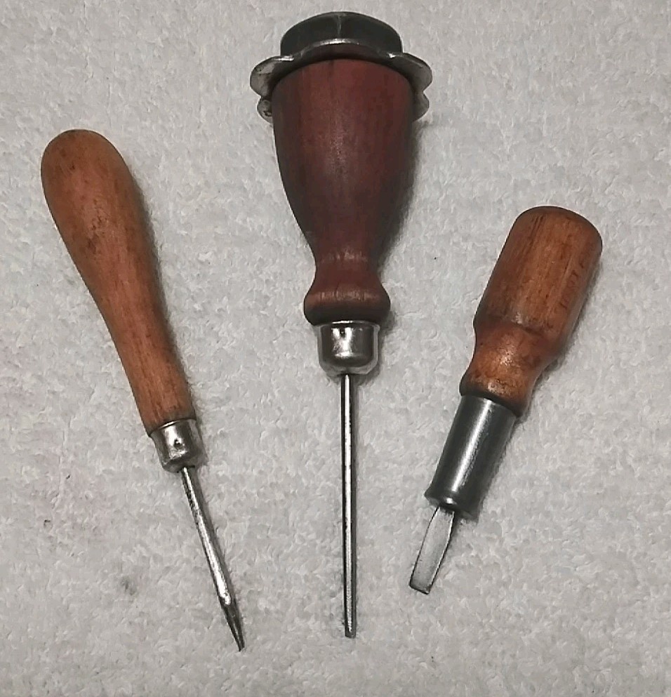 3pc ASSORTED WOOD HANDLE TOOL SET " VINTAGE "