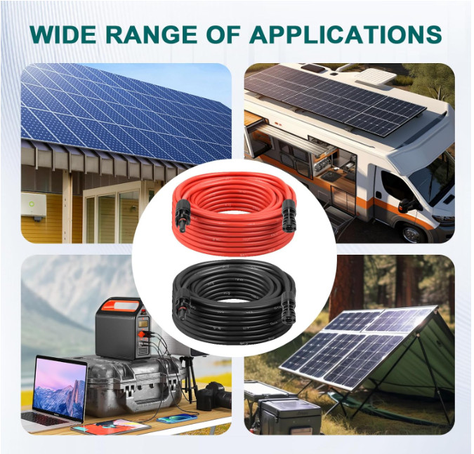 Cable solar de extensión de 20 pies con conductor 8AWG y conectores macho y hemb